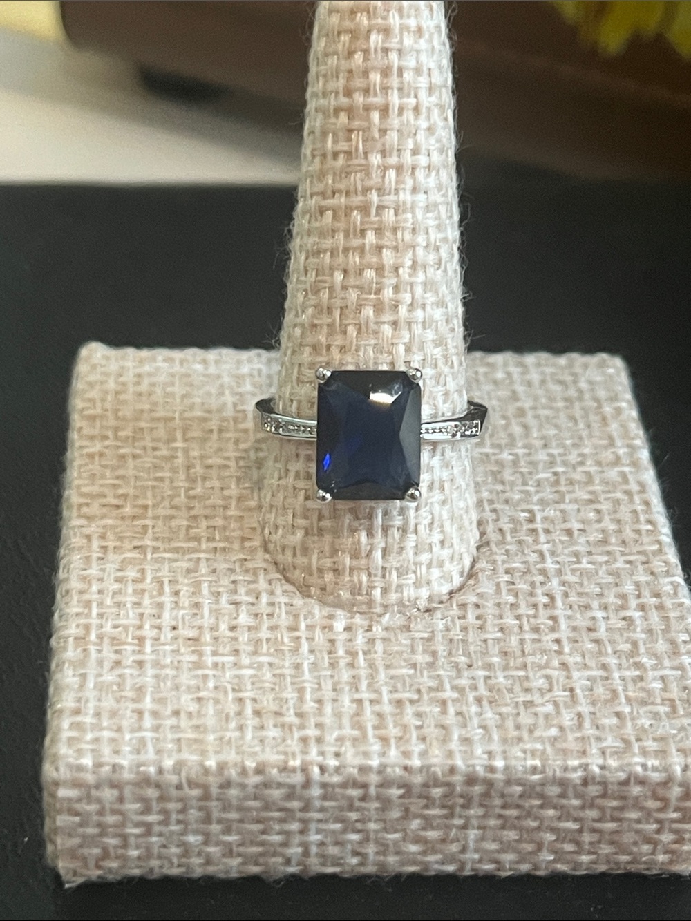 Sterling Silver Blue Gemstone Ring with Pavé Accent